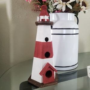 Hand painted lighthouse birdhouse